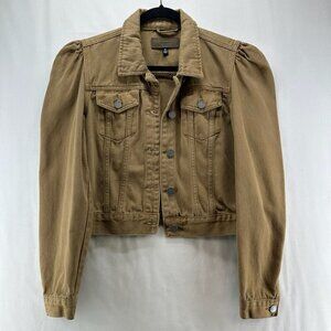 BLANKNYC Jacket Womens Size M Twill Cropped Trucker Button Front Cotton Beige